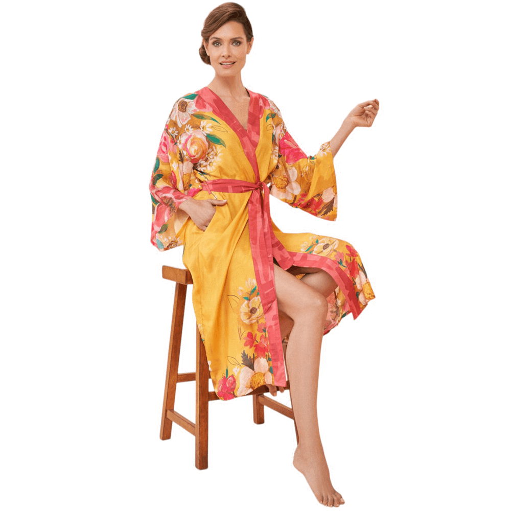 Powder Impressionist Floral Kimono Gown